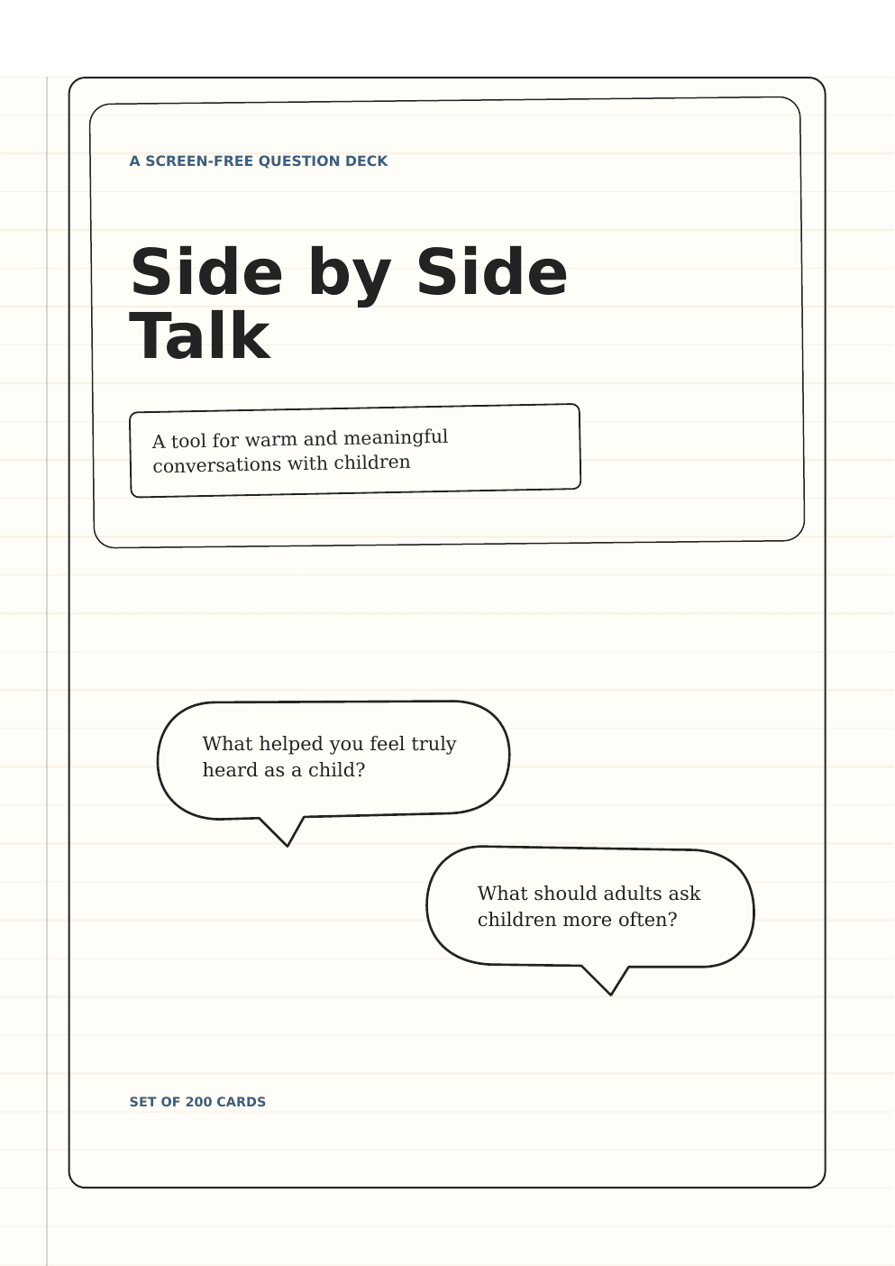 Cover of Side by Side Talk printable family conversation cards.